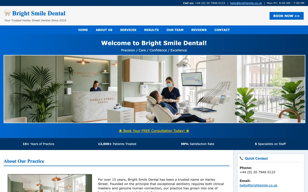 Bright Smile Dental old website before redesign